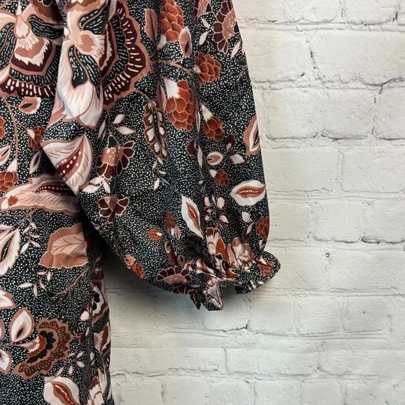 BloomChic Brown Floral Balloon Sleeve Dress Plus Size 3X - Picture 4 of 7